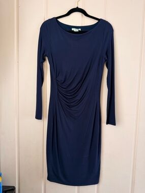 Boden Navy Long Sleeve Ruched Sheath Dress sz8R